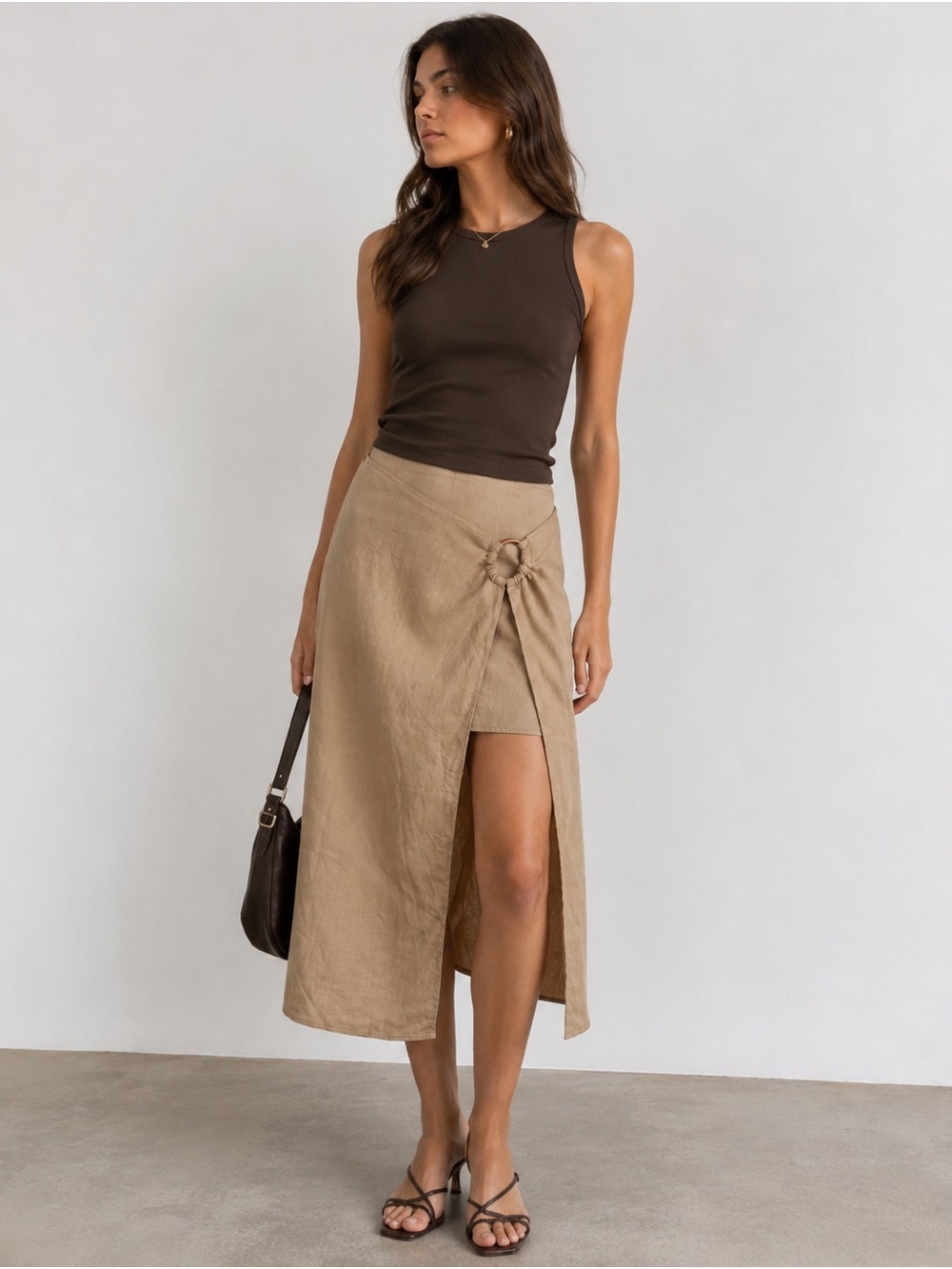 J.ING Linen Cotton Ring Detail Midi Skirt Size Large